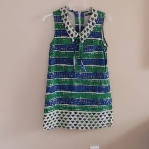 dear creatures Blue and Green Striped Mini Dress with Patterned Collar